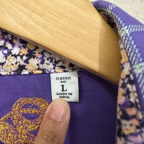 ROBERT GRAHAM Check Shirt Purple Classic Fit Flip Cuff Long Sleeve Cotton - Picture 9 of 13